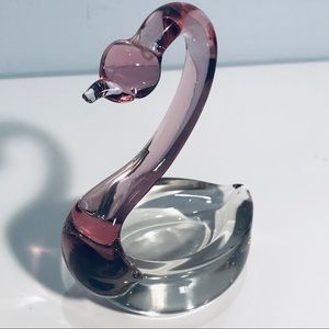 Swan Blown Glass Pink And Clear Glass Vintage